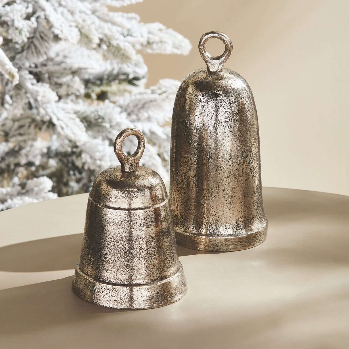 Decorative Functional Bells with Antique Silver Finish (Set of 2)-Bells-Parc Decor