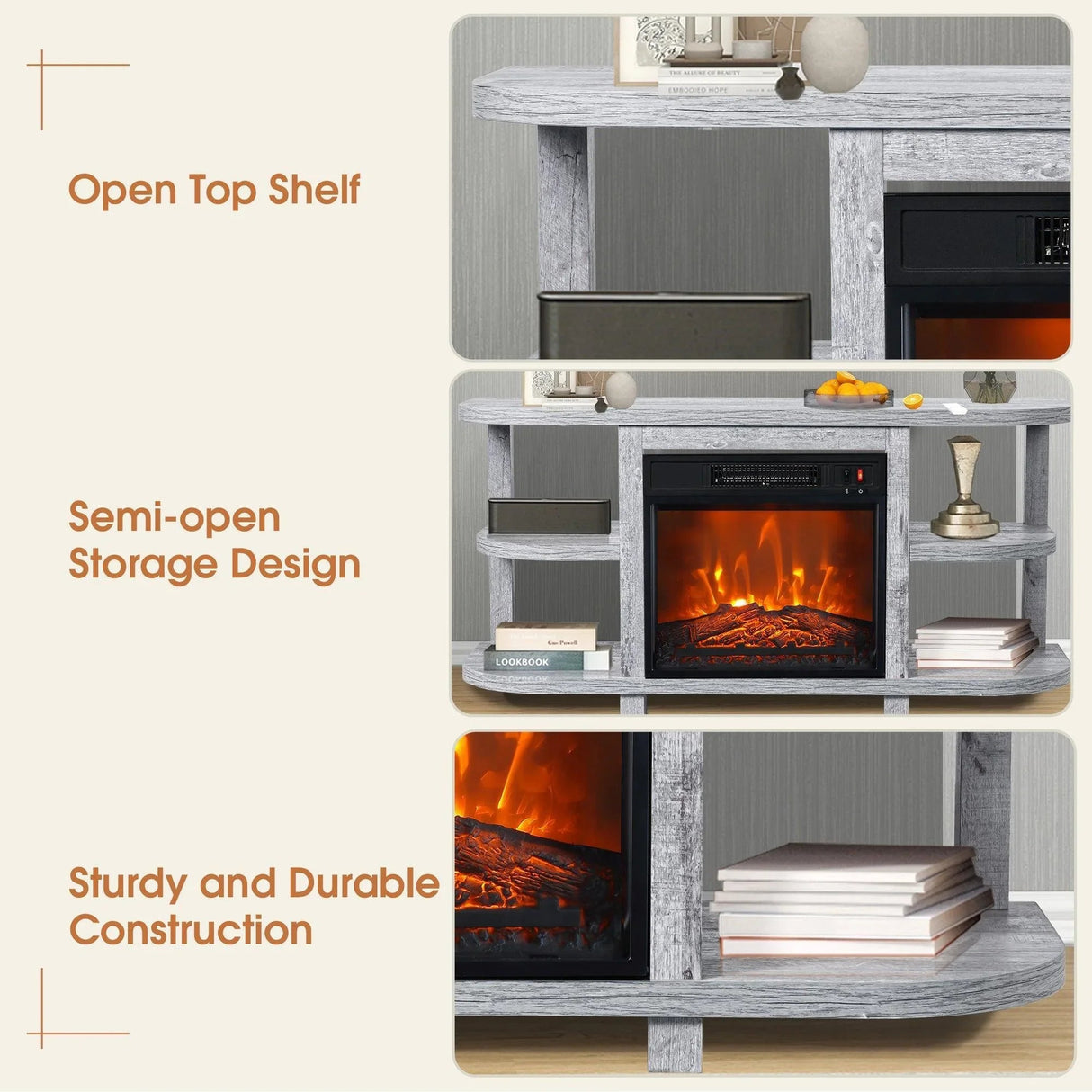Decorative Modern 48" TV Stand with 18" Insert Electric Fireplace