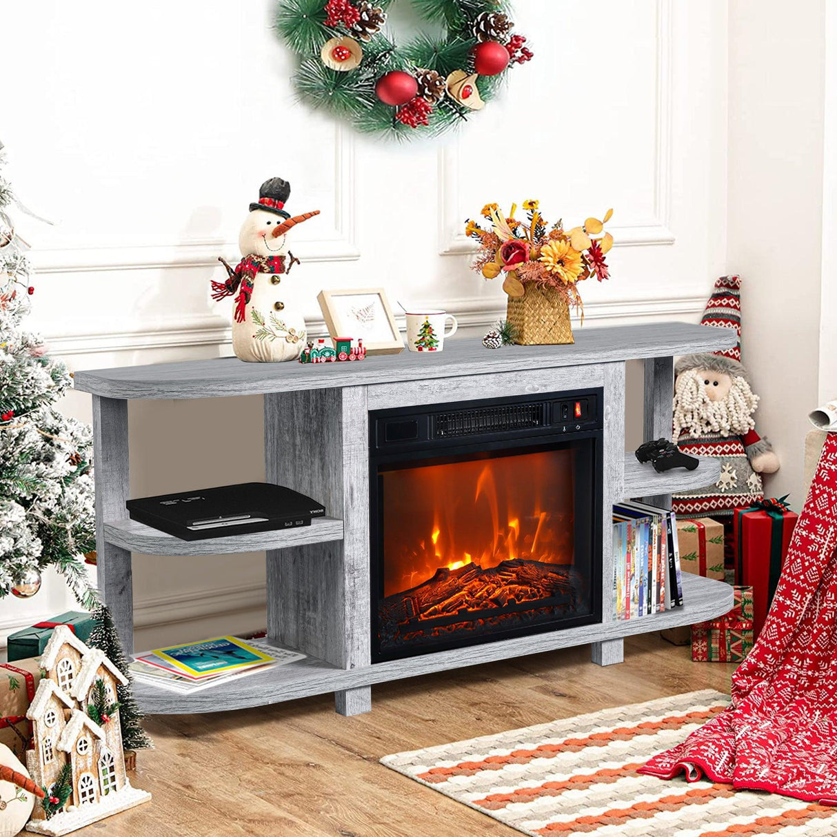 Decorative Modern 48" TV Stand with 18" Insert Electric Fireplace
