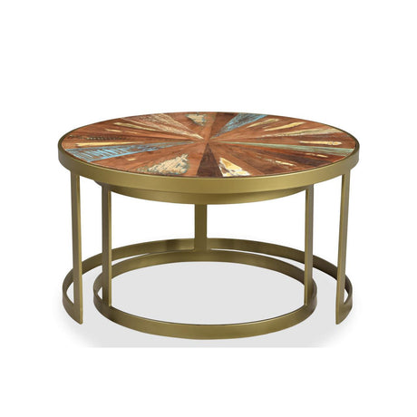 Delian Round coffee table with gold legs -set of 2