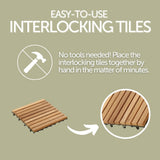 Denali Natural Teak Outdoor Interlocking Tiles, 9 Slat (10 sq ft)