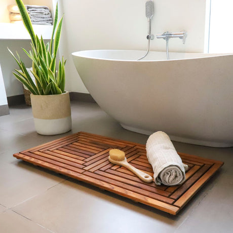 Denver Oiled Double Framed Teak Shower and Bath Mat-Bath Mat-Parc Decor