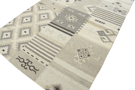 Dhurrie Beige Modern Tribal Pattern Wool Area Rug