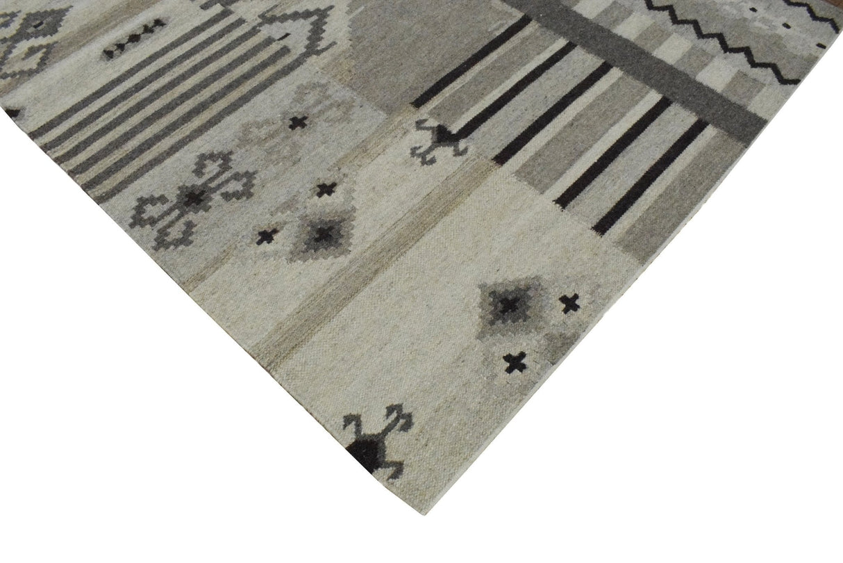 Dhurrie Beige Modern Tribal Pattern Wool Area Rug