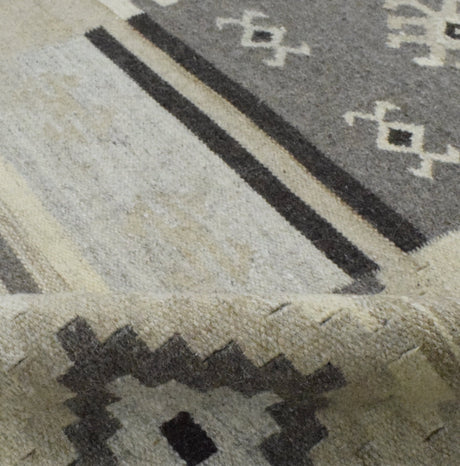 Dhurrie Beige Modern Tribal Pattern Wool Area Rug