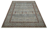 Distress Finish Tree of life Gray, Ivory, Brown and Olive Traditional Floral Hand knotted 8x10 wool Area Rug