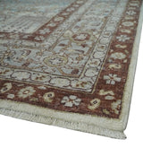 Distress Finish Tree of life Gray, Ivory, Brown and Olive Traditional Floral Hand knotted 8x10 wool Area Rug