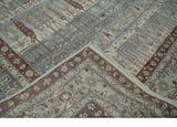 Distress Finish Tree of life Gray, Ivory, Brown and Olive Traditional Floral Hand knotted 8x10 wool Area Rug