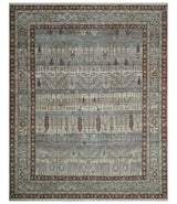 Distress Finish Tree of life Gray, Ivory, Brown and Olive Traditional Floral Hand knotted 8x10 wool Area Rug
