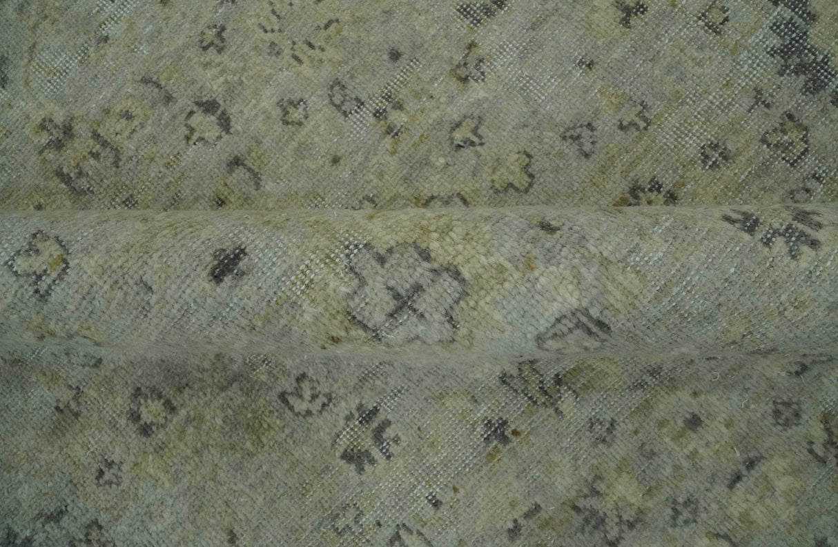 Distress Finished Beige, Silver and Charcoal 8x10 Traditional Wool Rug