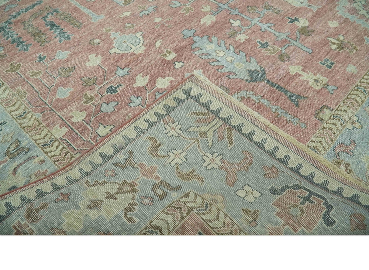 Distress Finished Tree of Life Hand Knotted Rust and Blue 9x12 Wool Rug