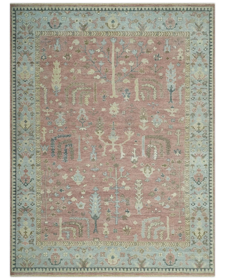 Distress Finished Tree of Life Hand Knotted Rust and Blue 9x12 Wool Rug