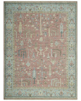 Distress Finished Tree of Life Hand Knotted Rust and Blue Custom Made Wool Rug