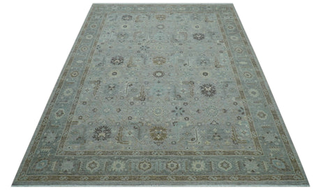 Distressed and Blue Silver Hand Knotted Traditional Wool Area Rug