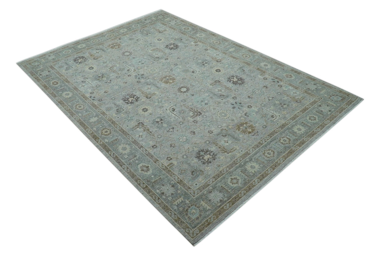 Distressed and Blue Silver Hand Knotted Traditional Wool Area Rug