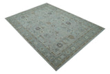 Distressed and Blue Silver Hand Knotted Traditional Wool Area Rug