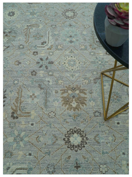 Distressed and Blue Silver Hand Knotted Traditional Wool Area Rug