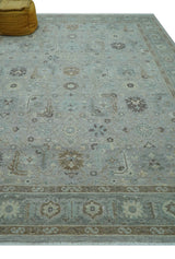 Distressed and Blue Silver Hand Knotted Traditional Wool Area Rug