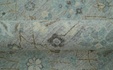 Distressed and Blue Silver Hand Knotted Traditional Wool Area Rug