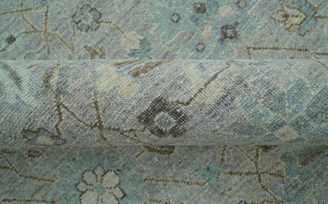 Distressed and Blue Silver Hand Knotted Traditional Wool Area Rug