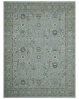 Distressed and Blue Silver Hand Knotted Traditional Wool Area Rug