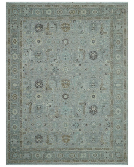 Distressed and Blue Silver Hand Knotted Traditional Wool Area Rug
