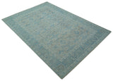 Distressed Design Silver And Beige Hand Knotted 10x14 Wool Area Rug