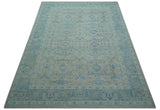 Distressed Design Silver And Beige Hand Knotted 10x14 Wool Area Rug