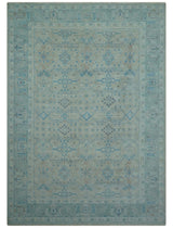 Distressed Design Silver And Beige Hand Knotted 10x14 Wool Area Rug