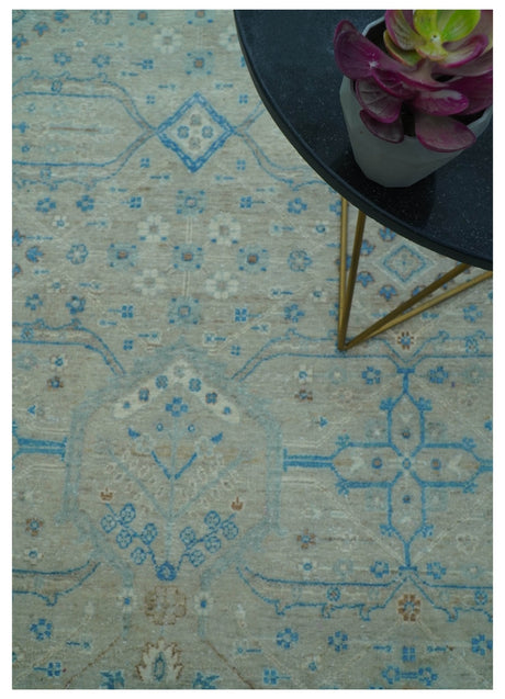 Distressed Design Silver And Beige Hand Knotted 10x14 Wool Area Rug