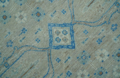 Distressed Design Silver And Beige Hand Knotted 10x14 Wool Area Rug