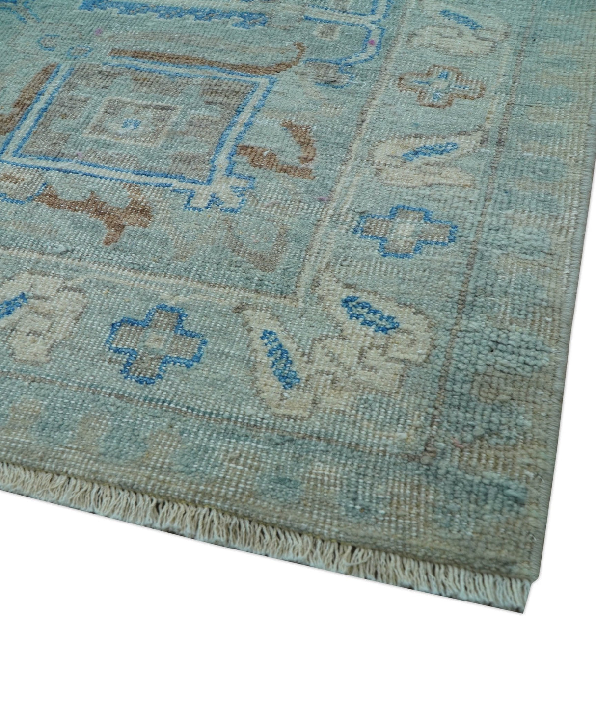 Distressed Design Silver And Beige Hand Knotted 10x14 Wool Area Rug