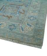 Distressed Design Silver And Beige Hand Knotted 10x14 Wool Area Rug
