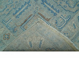 Distressed Design Silver And Beige Hand Knotted 10x14 Wool Area Rug