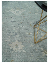 Distressed finished 8x10 Gray and Silver Low Pile wool Rug
