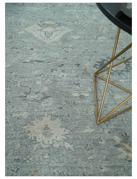 Distressed finished 8x10 Gray and Silver Low Pile wool Rug