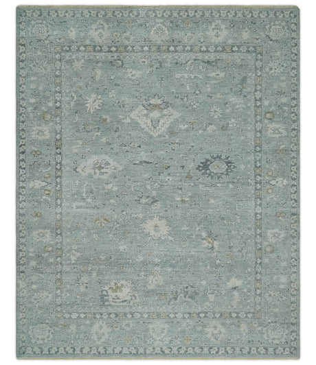 Distressed finished 8x10 Gray and Silver Low Pile wool Rug