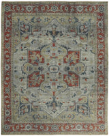 Distressed finished Beige and Brown Traditional Heriz Hand Knotted Wool Area Rug