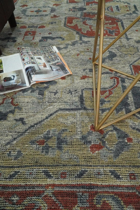 Distressed finished Beige and Brown Traditional Heriz Hand Knotted Wool Area Rug