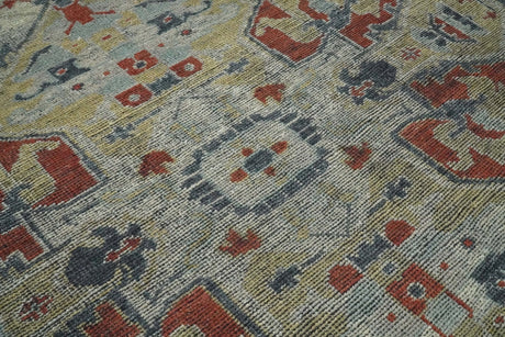 Distressed finished Beige and Brown Traditional Heriz Hand Knotted Wool Area Rug