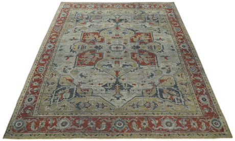 Distressed finished Beige and Brown Traditional Heriz Hand Knotted Wool Area Rug