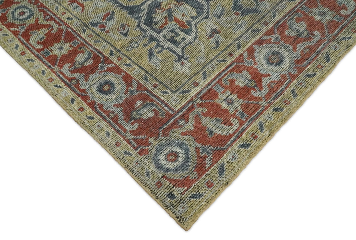 Distressed finished Beige and Brown Traditional Heriz Hand Knotted Wool Area Rug