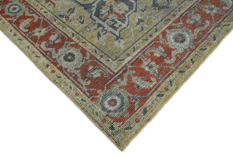 Distressed finished Beige and Brown Traditional Heriz Hand Knotted Wool Area Rug