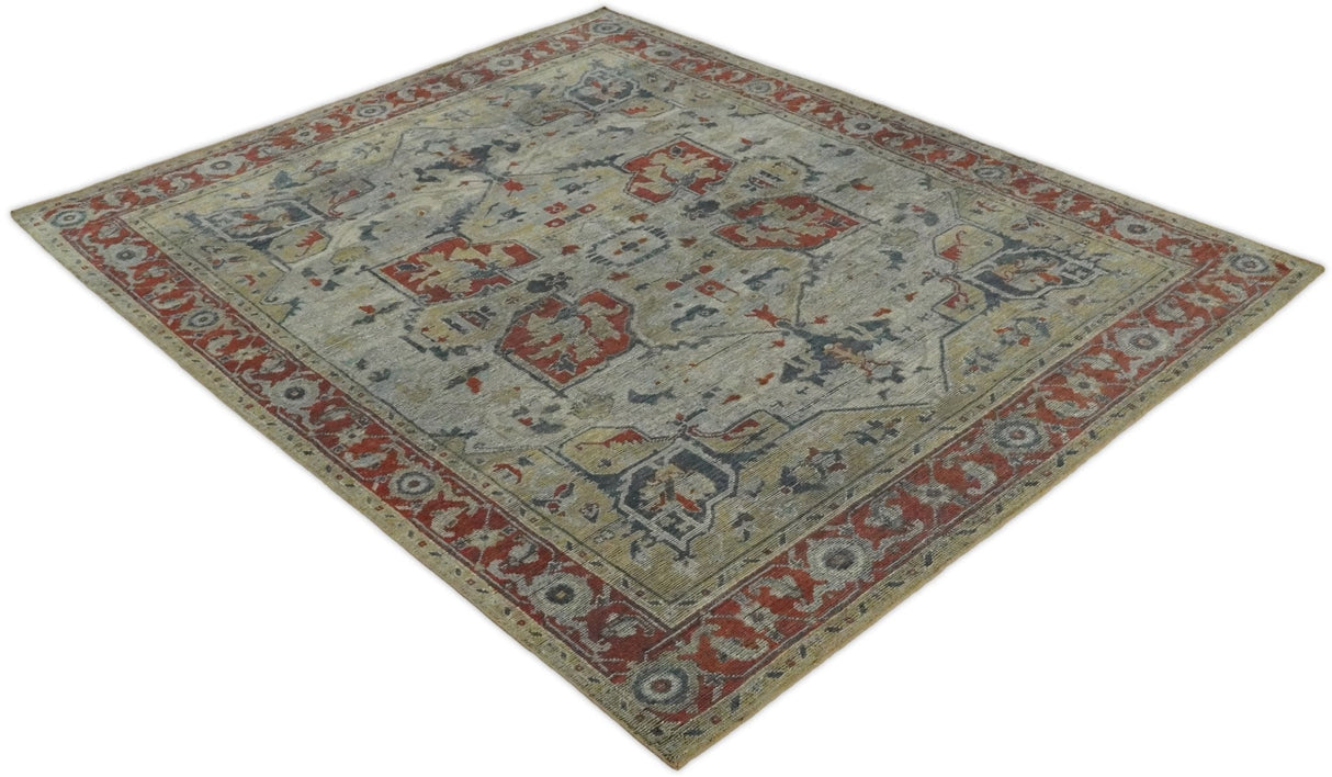 Distressed finished Beige and Brown Traditional Heriz Hand Knotted Wool Area Rug