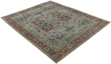 Distressed finished Beige and Brown Traditional Heriz Hand Knotted Wool Area Rug