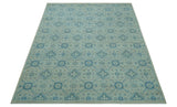 Distressed Hand Knotted Blue And Beige Oriental Design 8x10 Wool Area Rug