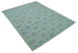 Distressed Hand Knotted Blue And Beige Oriental Design 8x10 Wool Area Rug