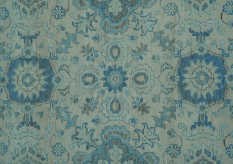 Distressed Hand Knotted Blue And Beige Oriental Design 8x10 Wool Area Rug