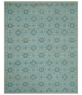 Distressed Hand Knotted Blue And Beige Oriental Design 8x10 Wool Area Rug