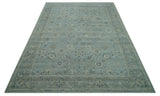 Distressed Hand Knotted Blue And Beige Traditional Design 9x13 Wool Area Rug